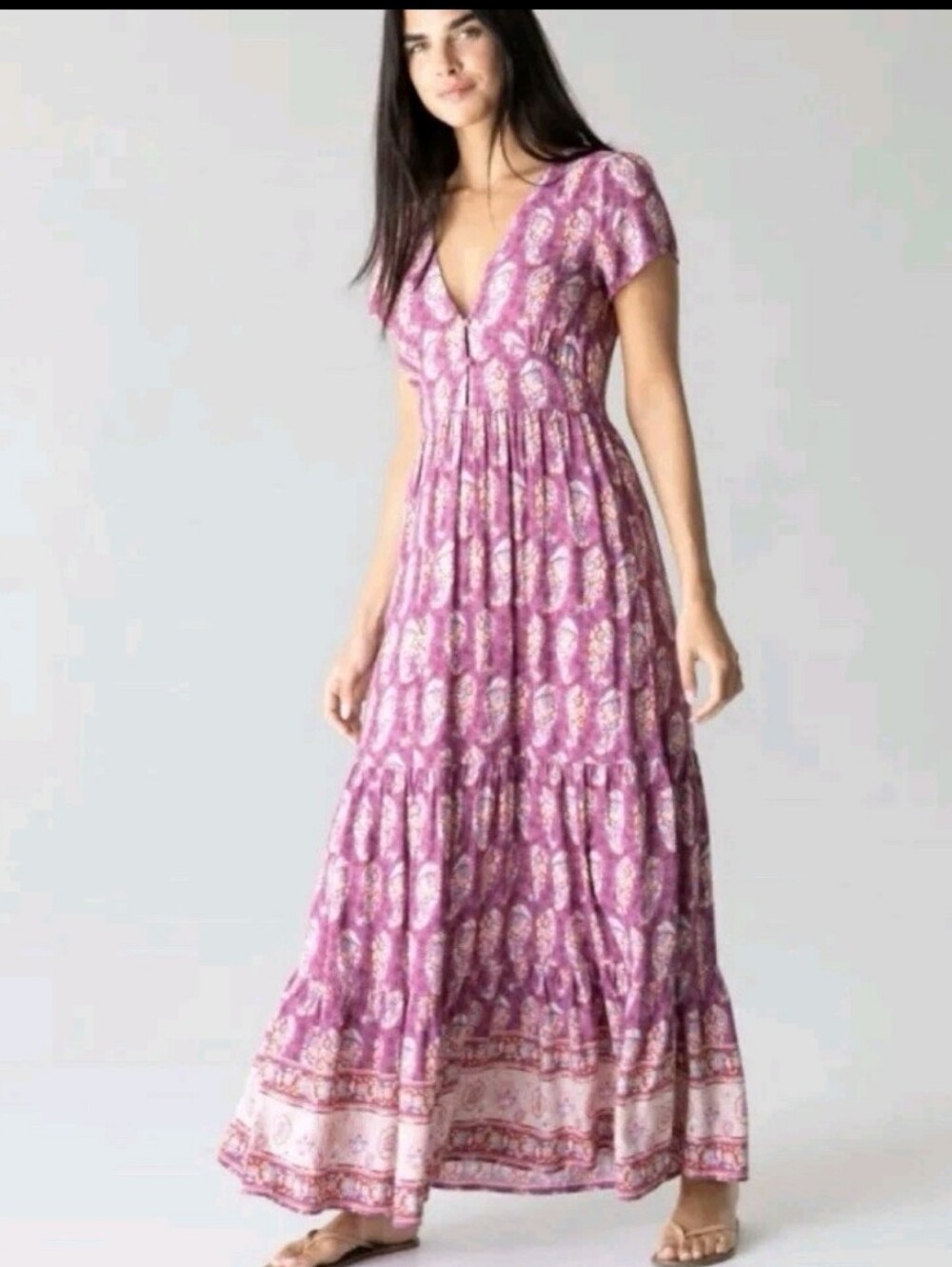 Natural Life Evangeline V-Neck Maxi Dress SIze L Purple Floral - Picture 16 of 16